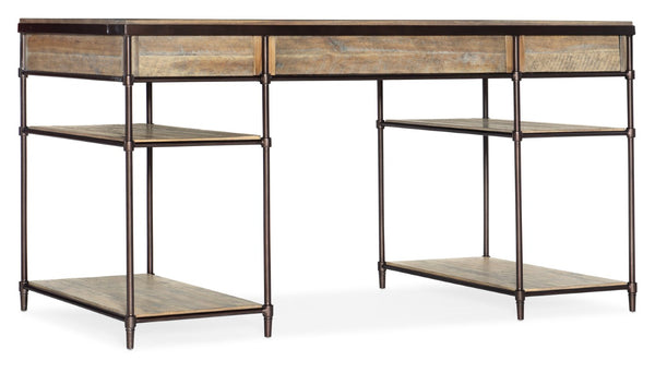 Hooker Furniture St. Armand Writing Desk Blends Solid Acacia And Brushed Pewter For Casual-Industrial Style & Smart Storage Light Wood 5601-10458-LTWD