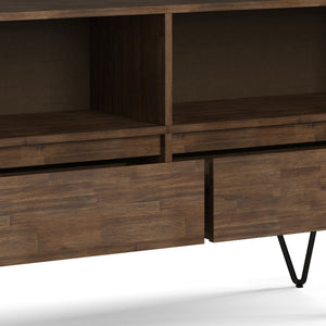 English Elm Chase Rustic Natural Aged Brown Low Bookcase – Solid Acacia Wood, 2 Open Compartments & 2 Drawers B136P160672