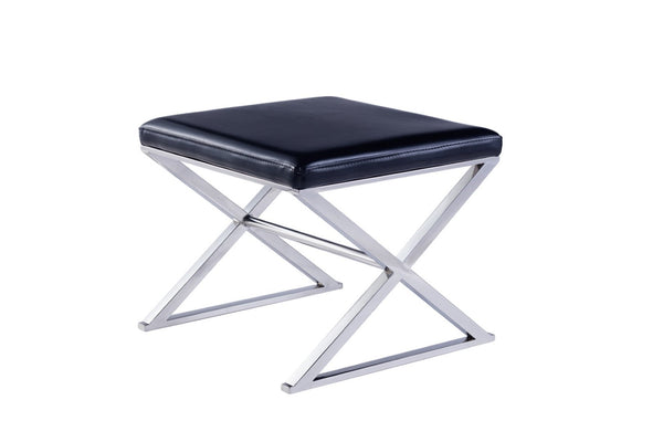 Pasargad Luxe Faux Leather Bench With Stainless Steel Base - Elegant Seating For Any Space Black Faux Leather Y-1006b