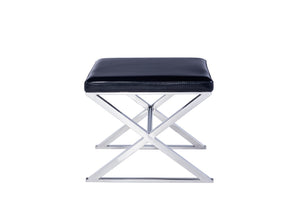 Pasargad Luxe Faux Leather Bench With Stainless Steel Base - Elegant Seating For Any Space Black Faux Leather Y-1006b