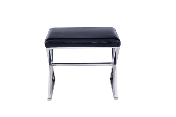 Pasargad Luxe Faux Leather Bench With Stainless Steel Base - Elegant Seating For Any Space Black Faux Leather Y-1006b