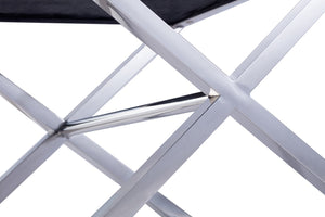 Pasargad Luxe Faux Leather Bench With Stainless Steel Base - Elegant Seating For Any Space Black Faux Leather Y-1006b