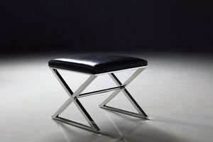 Pasargad Luxe Faux Leather Bench With Stainless Steel Base - Elegant Seating For Any Space Black Faux Leather Y-1006b