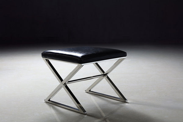 Pasargad Luxe Faux Leather Bench With Stainless Steel Base - Elegant Seating For Any Space Black Faux Leather Y-1006b