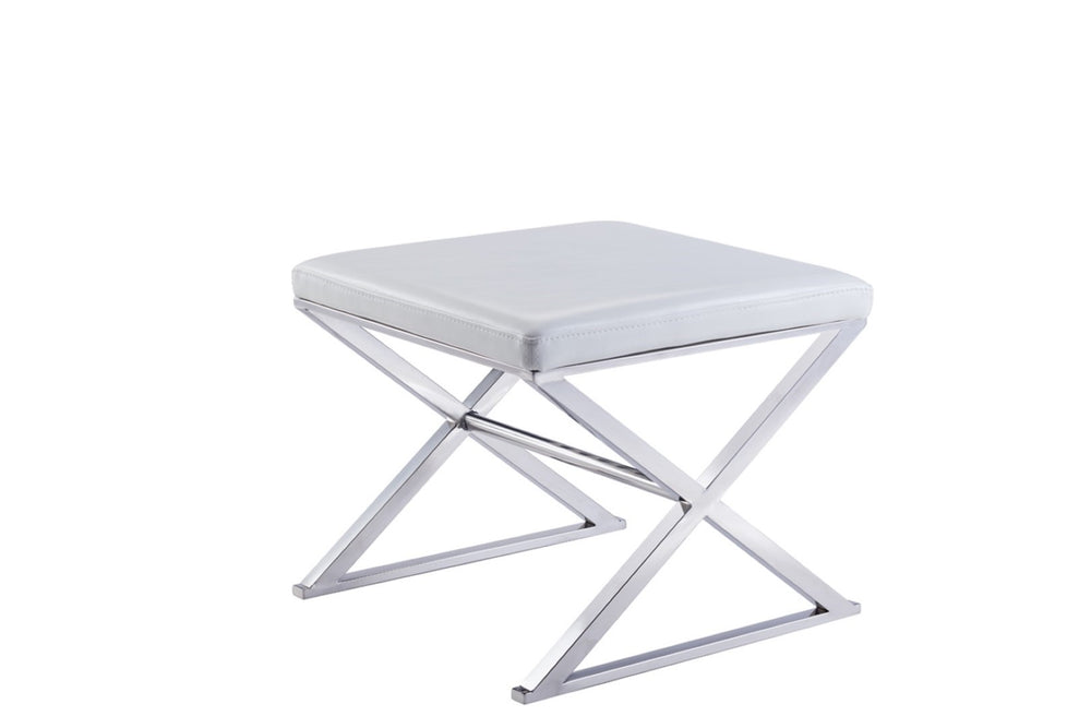 Pasargad Luxe Faux Leather Bench With Stainless Steel Base - Elegant Seating For Any Space White Faux Leather Y-1006w