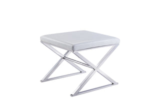 Pasargad Luxe Faux Leather Bench With Stainless Steel Base - Elegant Seating For Any Space White Faux Leather Y-1006w