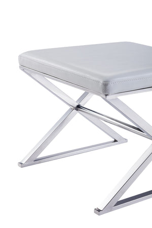 Pasargad Luxe Faux Leather Bench With Stainless Steel Base - Elegant Seating For Any Space White Faux Leather Y-1006w