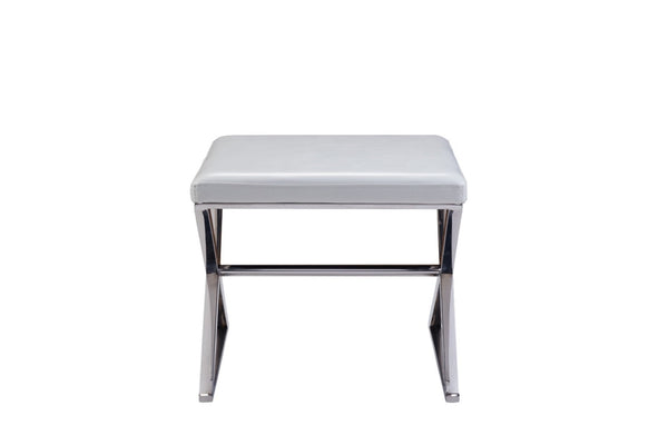 Pasargad Luxe Faux Leather Bench With Stainless Steel Base - Elegant Seating For Any Space White Faux Leather Y-1006w