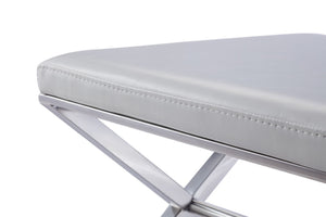 Pasargad Luxe Faux Leather Bench With Stainless Steel Base - Elegant Seating For Any Space White Faux Leather Y-1006w
