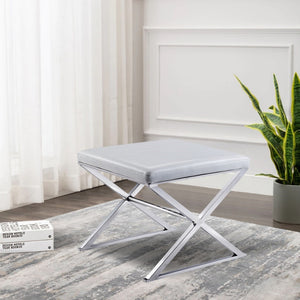 Pasargad Luxe Faux Leather Bench With Stainless Steel Base - Elegant Seating For Any Space White Faux Leather Y-1006w