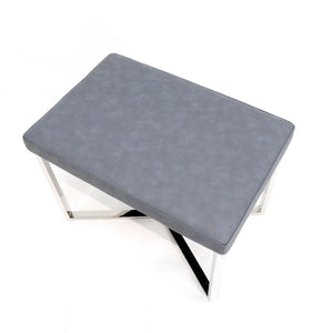 Pasargad Luxe Grey Upholstered Stool – Elegant Faux Leather Bench With Stainless Steel Base, 24"W Grey Faux Leather Y-1031a