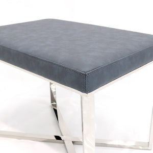 Pasargad Luxe Grey Upholstered Stool – Elegant Faux Leather Bench With Stainless Steel Base, 24"W Grey Faux Leather Y-1031a