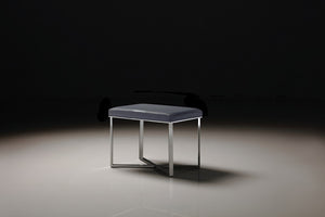 Pasargad Luxe Grey Upholstered Stool – Elegant Faux Leather Bench With Stainless Steel Base, 24"W Grey Faux Leather Y-1031a