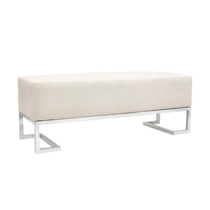 Pasargad Home Luxe Upholstered Bench – Elegant Ivory Seating With Sturdy Stainless Steel Legs Ivory Polyester Y-1036