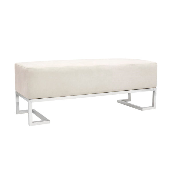 Pasargad Home Luxe Upholstered Bench – Elegant Ivory Seating With Sturdy Stainless Steel Legs Ivory Polyester Y-1036