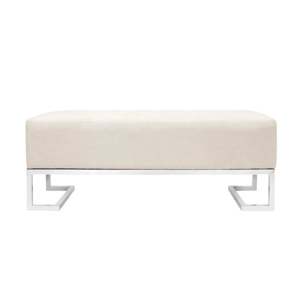 Pasargad Home Luxe Upholstered Bench – Elegant Ivory Seating With Sturdy Stainless Steel Legs Ivory Polyester Y-1036