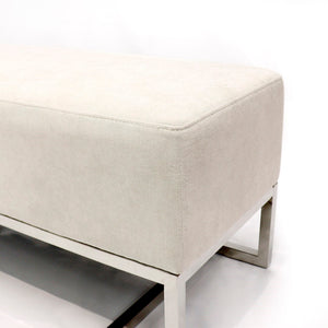Pasargad Home Luxe Upholstered Bench – Elegant Ivory Seating With Sturdy Stainless Steel Legs Ivory Polyester Y-1036