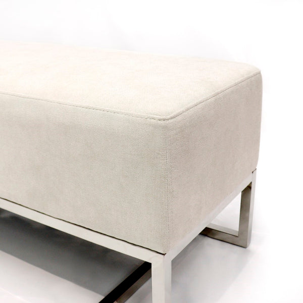 Pasargad Home Luxe Upholstered Bench – Elegant Ivory Seating With Sturdy Stainless Steel Legs Ivory Polyester Y-1036