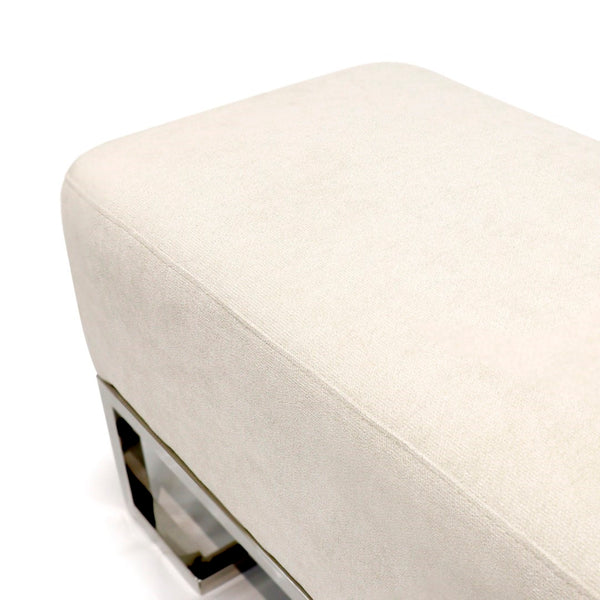 Pasargad Home Luxe Upholstered Bench – Elegant Ivory Seating With Sturdy Stainless Steel Legs Ivory Polyester Y-1036