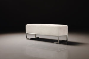 Pasargad Home Luxe Upholstered Bench – Elegant Ivory Seating With Sturdy Stainless Steel Legs Ivory Polyester Y-1036