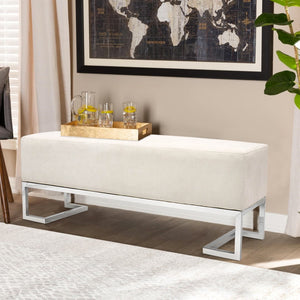 Pasargad Home Luxe Upholstered Bench – Elegant Ivory Seating With Sturdy Stainless Steel Legs Ivory Polyester Y-1036