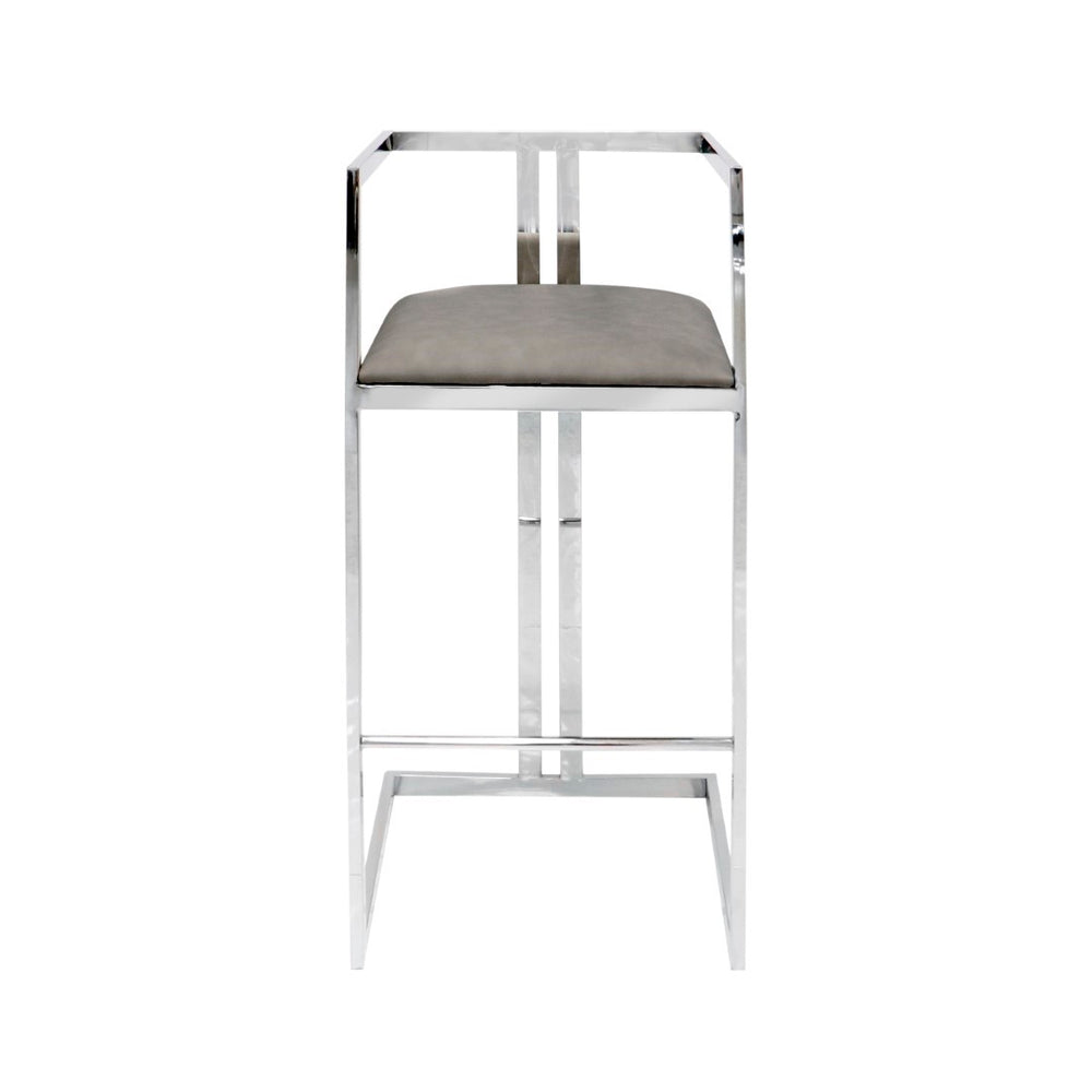Pasargad Home Luxe Upholstered Bar Stool - Stylish Grey Faux Leather With Durable Stainless Steel Frame Grey Faux Leather Y-1038b
