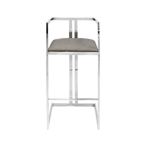 Pasargad Home Luxe Upholstered Bar Stool - Stylish Grey Faux Leather With Durable Stainless Steel Frame Grey Faux Leather Y-1038b