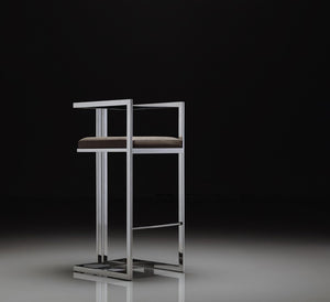 Pasargad Home Luxe Upholstered Bar Stool - Stylish Grey Faux Leather With Durable Stainless Steel Frame Grey Faux Leather Y-1038b