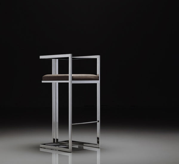 Pasargad Home Luxe Upholstered Bar Stool - Stylish Grey Faux Leather With Durable Stainless Steel Frame Grey Faux Leather Y-1038b