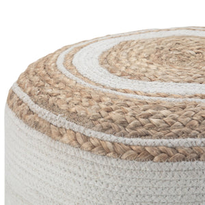 English Elm Serena Hand‑Braided Round Pouf Ottoman in Natural Jute — Durable Supportive Accent Seat for Living Areas White B136P159316
