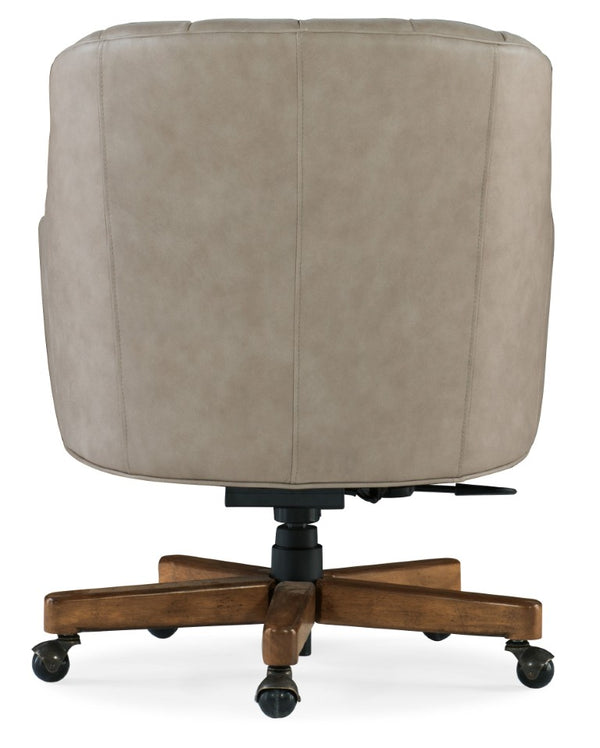 Hooker Furniture Haider Executive Swivel Tilt Chair In Easy Street Leather With Channeled Back, Wood Chestnut Base, Ergonomic Comfort Beige EC509-085