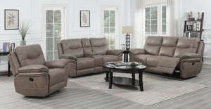 English Elm Steve Silver - Isabella 3-Piece Living Room Set Sand - Faux Leather Reclining Sofa, Loveseat w/ Console & Cup Holders B081S00248