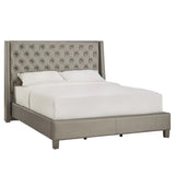 Homelegance By Top-Line Vaughn Faux Leather Crystal Tufted Bed Silver Faux Leather