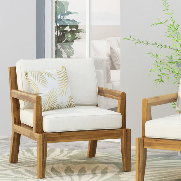English Elm Christopher Knight Home® - Outdoor Acacia Wood Rossville Club Chair with Teak Finish, Waterproof Beige Cushion, Durable Deep Seat 70787.00BGE