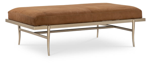 Hooker Furniture Melange Tobin Top Grain Leather Cocktail Ottoman with Gold Metal Base 628-80562-95