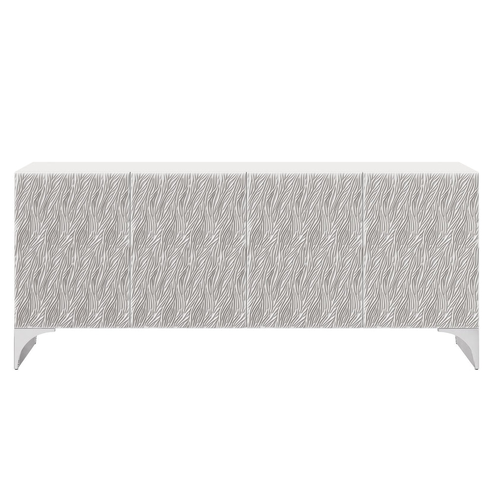 Bernhardt Bernhardt Stratum Sculptural Entertainment Credenza In Fossil White Faux Stone With Soft-Close Doors And Storage 325880