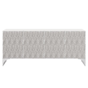 Bernhardt Bernhardt Stratum Sculptural Entertainment Credenza In Fossil White Faux Stone With Soft-Close Doors And Storage 325880