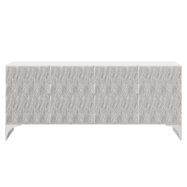 Bernhardt Bernhardt Stratum Sculptural Entertainment Credenza In Fossil White Faux Stone With Soft-Close Doors And Storage 325880