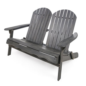 English Elm Christopher Knight Home® - MALIBU Acacia Wood Adirondack Loveseat with Slatted Back for Patio, Durable Weather-Resistant Comfort and Style DARK GREY 46 L x 24 W x 11.75 H 61679.00DGRY