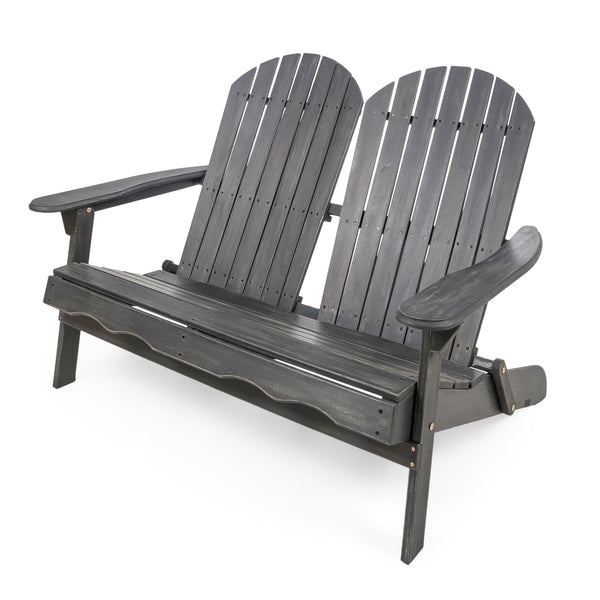 English Elm Christopher Knight Home® - MALIBU Acacia Wood Adirondack Loveseat with Slatted Back for Patio, Durable Weather-Resistant Comfort and Style DARK GREY 46 L x 24 W x 11.75 H 61679.00DGRY