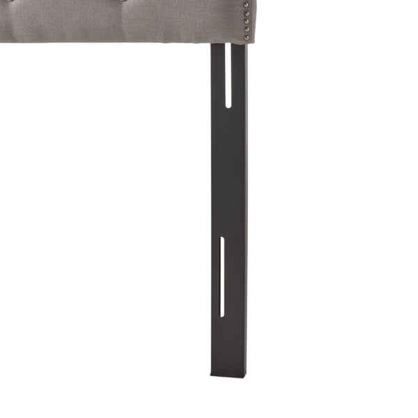 English Elm Tufted Queen Headboard with Nailhead Trim Solid Wood Frame and Adjustable Metal Legs Light Grey 57877.00LGRY