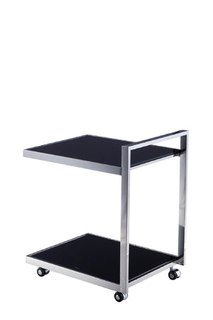 Pasargad Luxe Collection Glass & Steel Serving Table With Wheels For Effortless Mobility & Style Black Glass & Steel Jj-1009