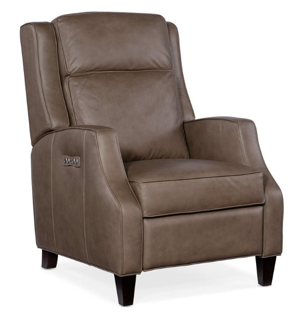 Hooker Furniture Tricia Top-Grain Leather Power Recliner With Usb Port, Adjustable Headrest And Dark Wood Base Grey RC110-PH-094