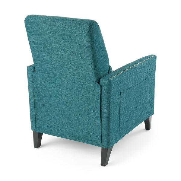 English Elm Pushback Recliner Accent Chair Solid Birch Frame Rivet Detail Mid-century Living Room Seat Teal 65532.00T