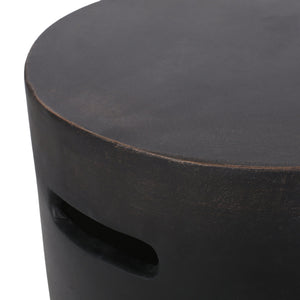 English Elm Outdoor Concrete Cylindrical Side Table with Copper Finish and Cutout Handle 73441.00