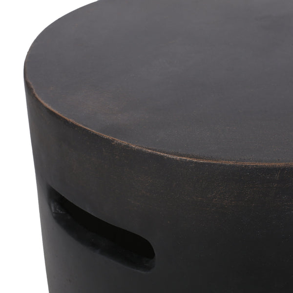 English Elm Outdoor Concrete Cylindrical Side Table with Copper Finish and Cutout Handle 73441.00