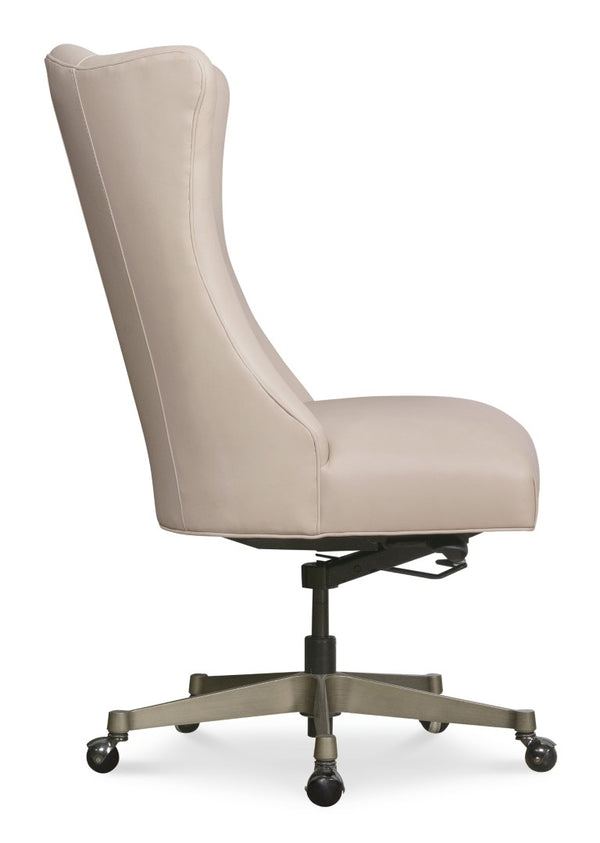 Hooker Furniture Lynn Executive Swivel Tilt Chair With Flared High Back, Top-Grain Leather & Glazed Gold Base Beige EC857-083