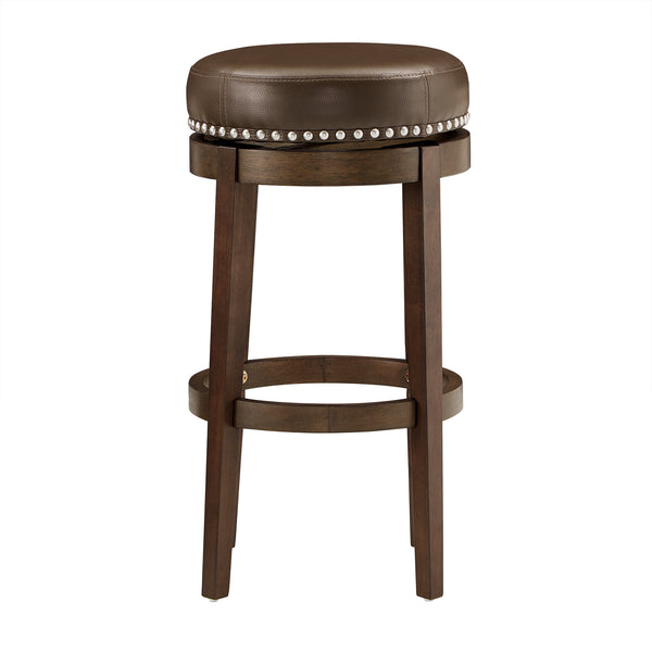 Homelegance By Top-Line Emerson Brown Finish Faux Leather 29" Swivel Bar Height Stool (Set of 2) Brown Rubberwood