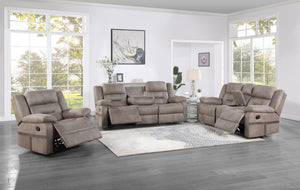 English Elm Steve Silver - Abilene 3-Piece Upholstery Set in Tan with Drop-Down Console, Olive Accent Panels, Leatherette Elegance B081S00221
