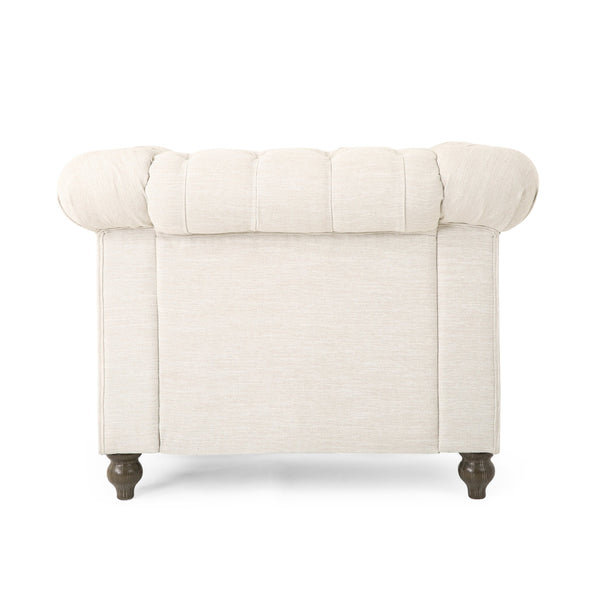 English Elm Christopher Knight Home® - CLUB Chair with Chesterfield-Inspired Button Tufting, Scrolled Arms & Nailhead Trim for Living Room Beige 40.5 L x 34.5 W x 25.75 H 72759.00BGE